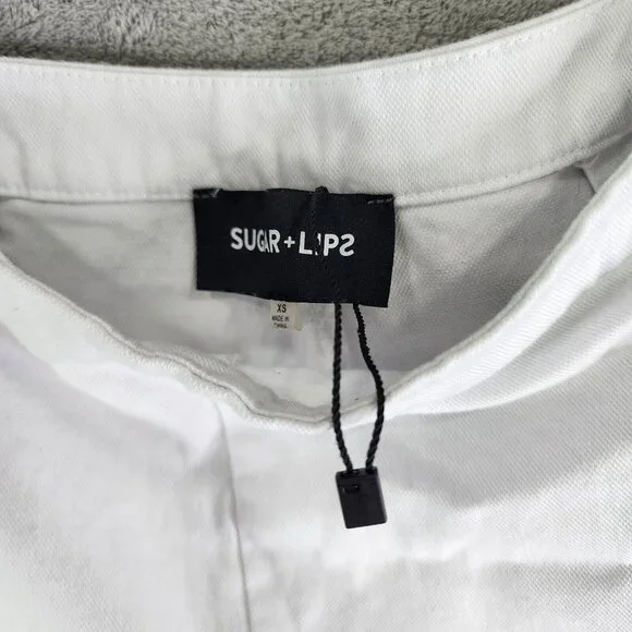 Womens White Sugar + Lips Denim Mini Skirt Ruffles Size XS - Picture 5 of 10